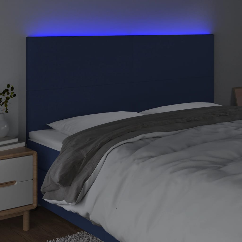 Sänggavel LED blå 180x5x118/128 cm tyg