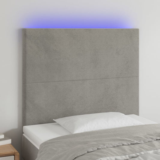 Sänggavel LED ljusgrå 80x5x118/128 cm sammet