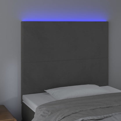 Sänggavel LED mörkgrå 80x5x118/128 cm sammet