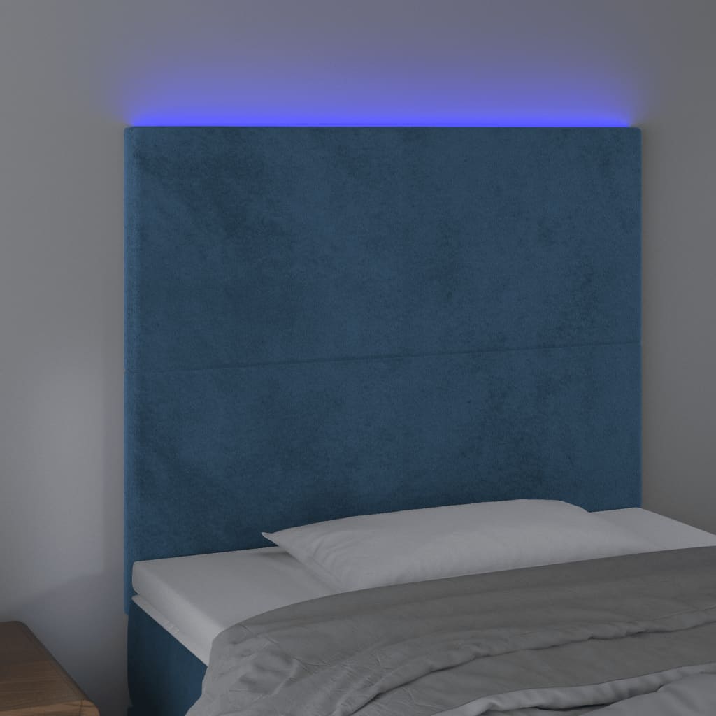 Sänggavel LED mörkblå 80x5x118/128 cm sammet