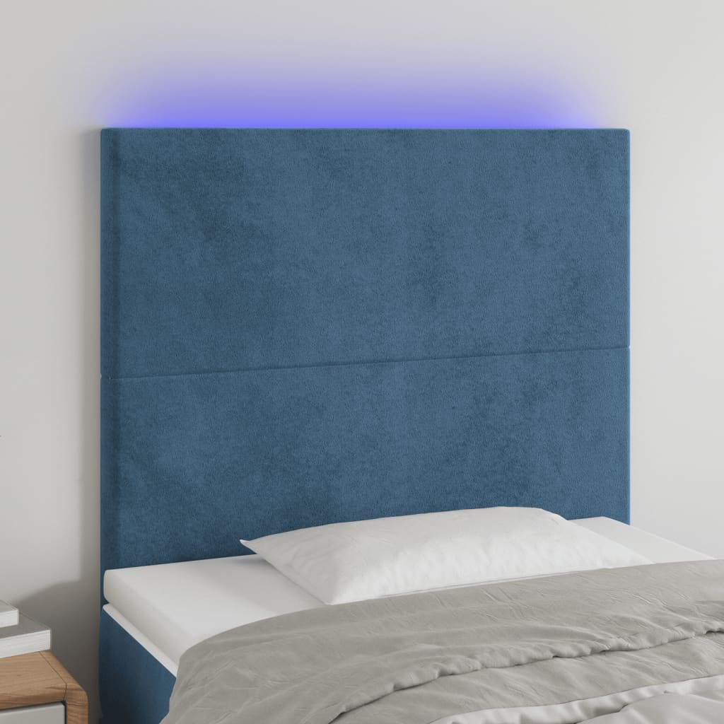 Sänggavel LED mörkblå 80x5x118/128 cm sammet