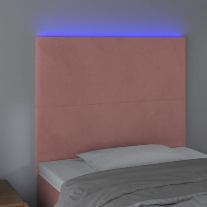 Sänggavel LED rosa 80x5x118/128 cm sammet