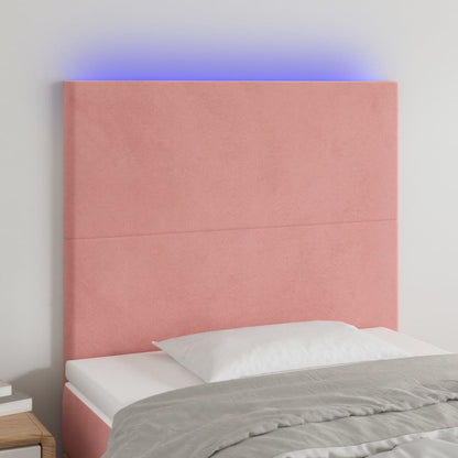 Sänggavel LED rosa 80x5x118/128 cm sammet