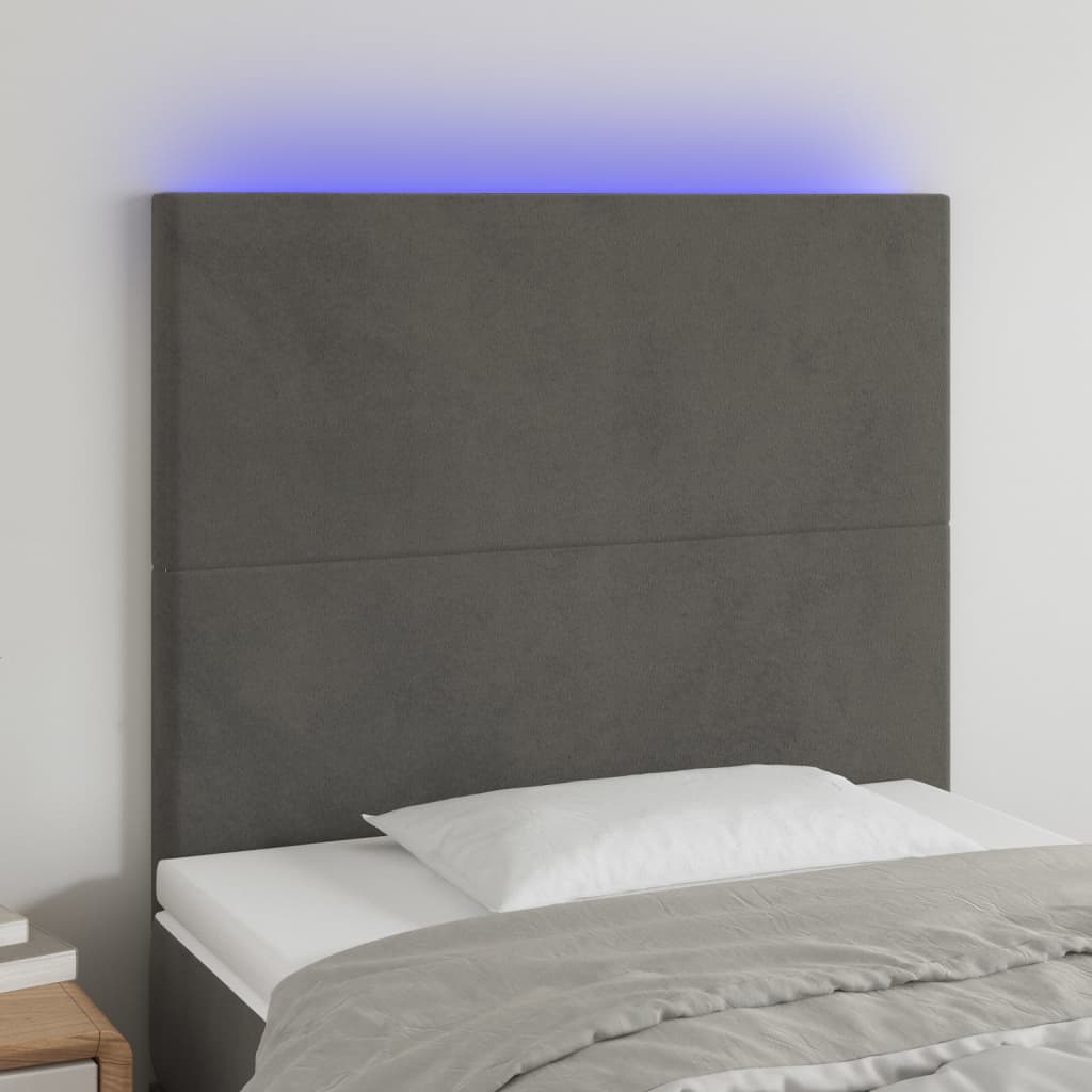 Sänggavel LED mörkgrå 90x5x118/128 cm sammet