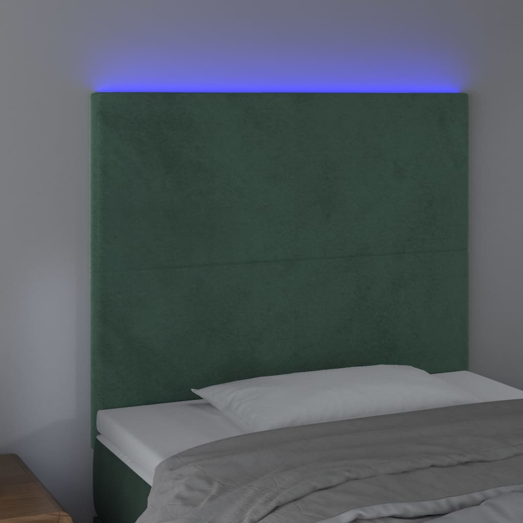 Sänggavel LED mörkgrön 90x5x118/128 cm sammet