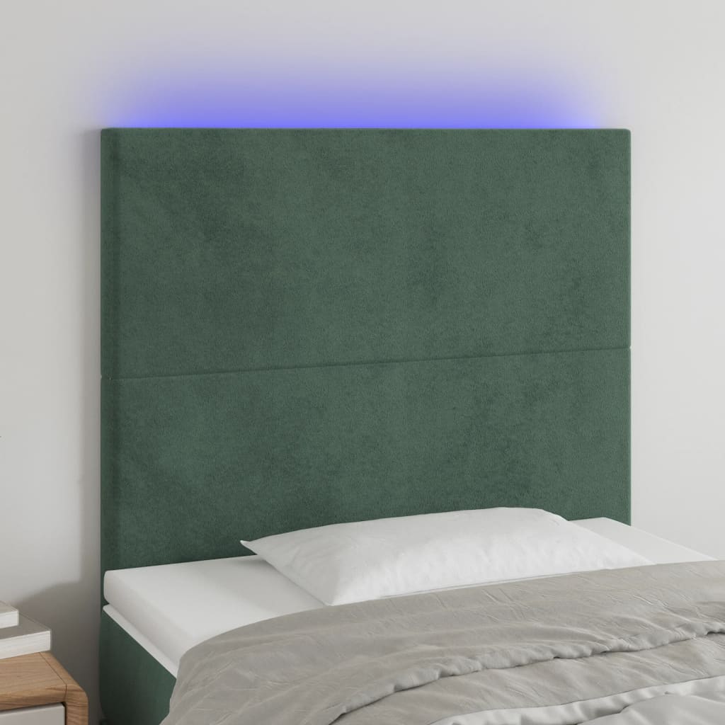 Sänggavel LED mörkgrön 90x5x118/128 cm sammet