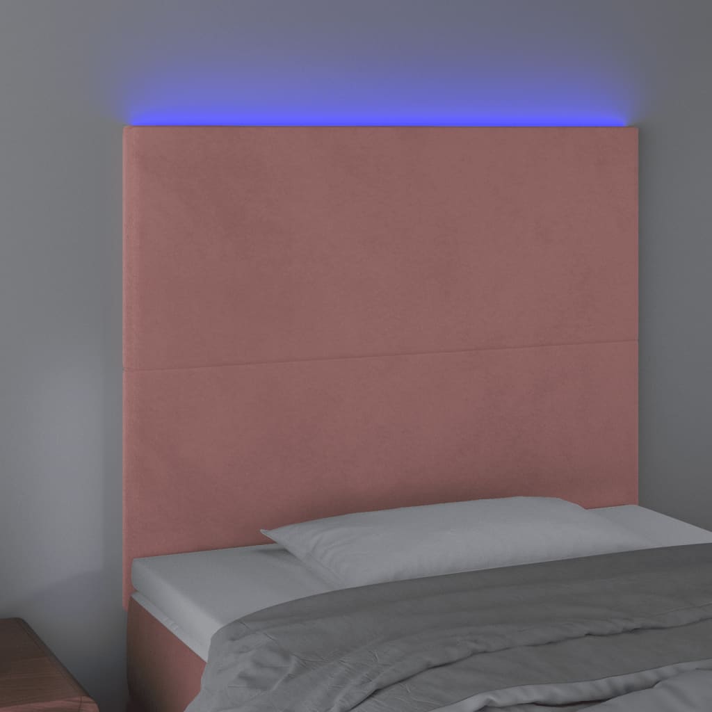 Sänggavel LED rosa 90x5x118/128 cm sammet