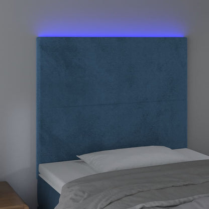 Sänggavel LED mörkblå 100x5x118/128 cm sammet