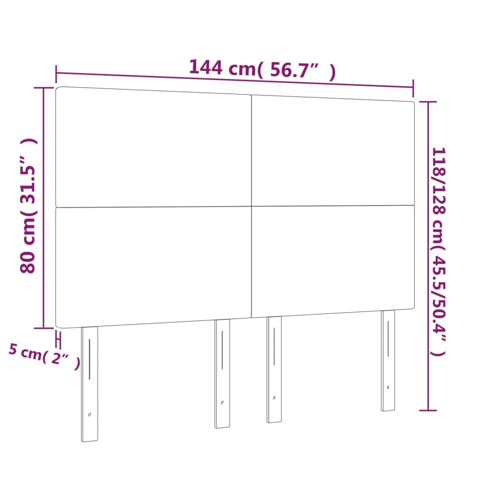 Sänggavel LED ljusgrå 144x5x118/128 cm sammet