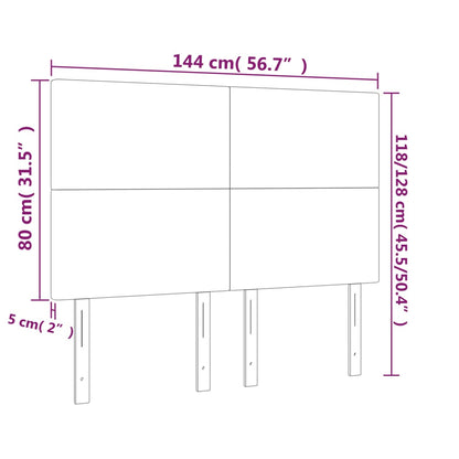 Sänggavel LED rosa 144x5x118/128 cm sammet