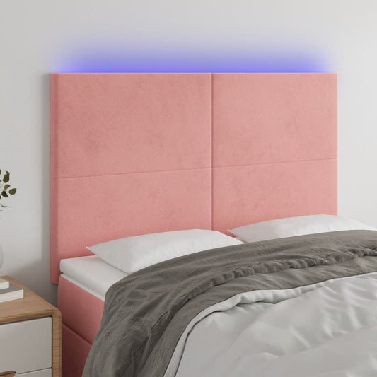 Sänggavel LED rosa 144x5x118/128 cm sammet