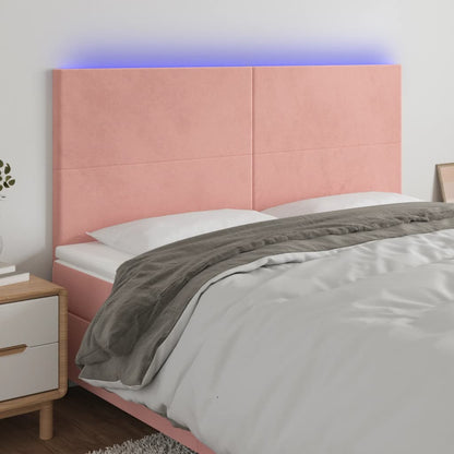 Sänggavel LED rosa 160x5x118/128 cm sammet