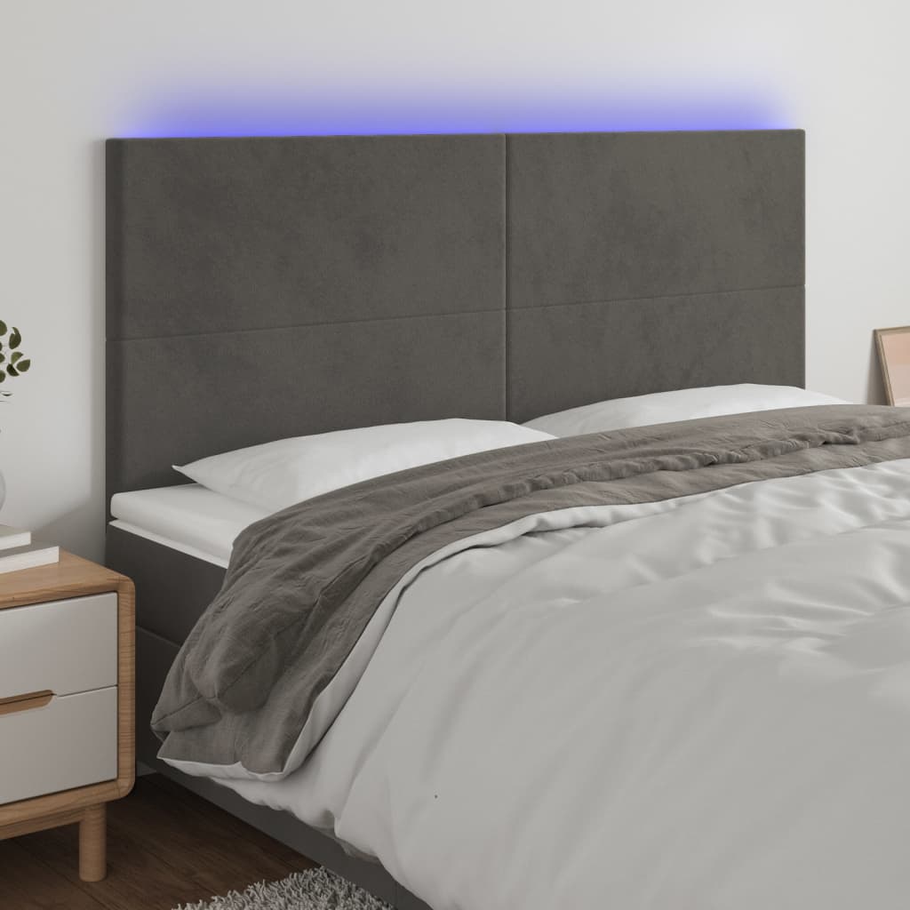 Sänggavel LED mörkgrå 200x5x118/128 cm sammet