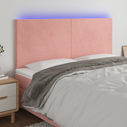 Sänggavel LED rosa 200x5x118/128 cm sammet