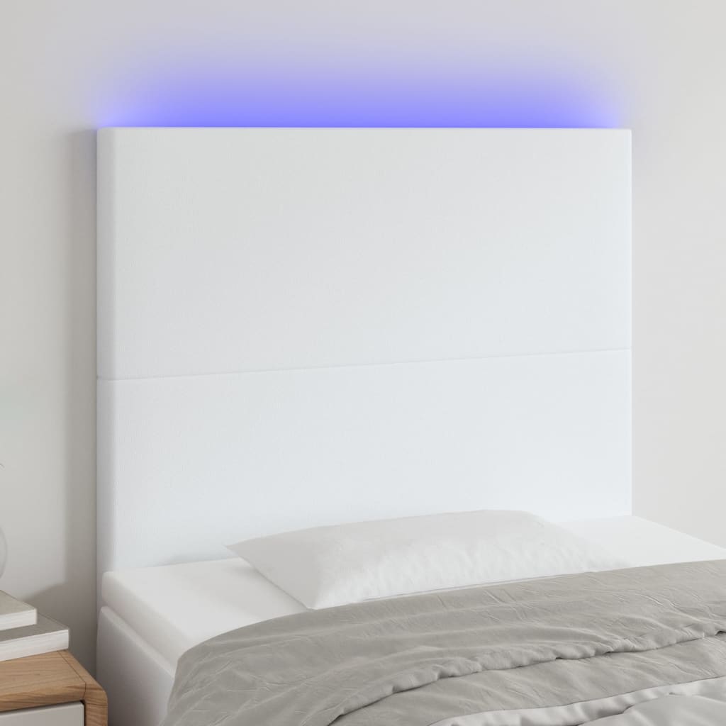 Sänggavel LED hvid 80x5x118/128 cm konstläder