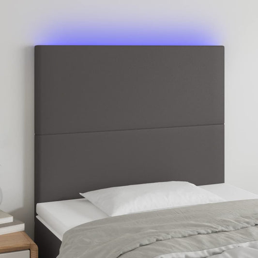 Sänggavel LED grå 80x5x118/128 cm konstläder