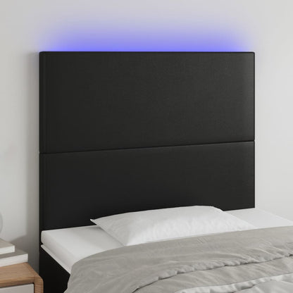 Sänggavel LED svart 90x5x118/128 cm konstläder