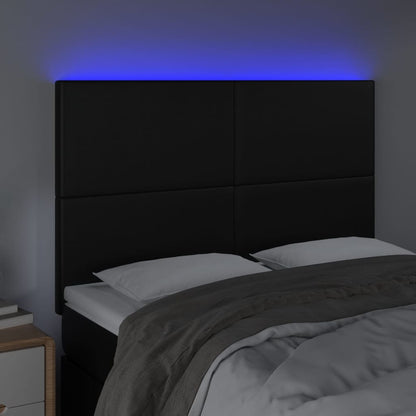 Sänggavel LED svart 144x5x118/128 cm konstläder