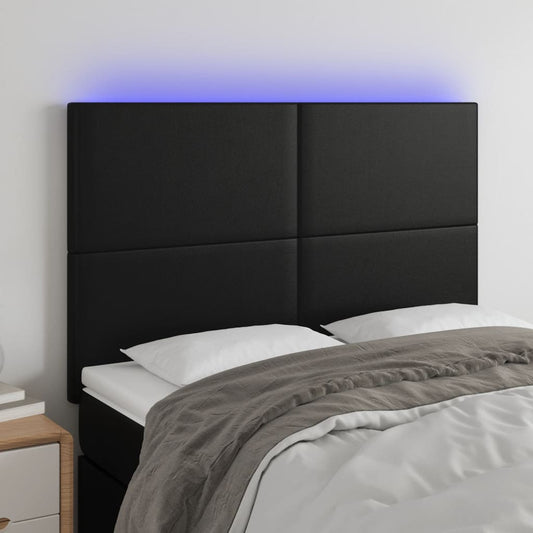 Sänggavel LED svart 144x5x118/128 cm konstläder