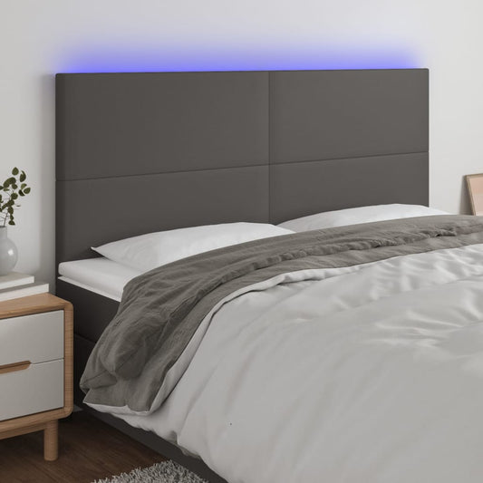 Sänggavel LED grå 160x5x118/128 cm konstläder