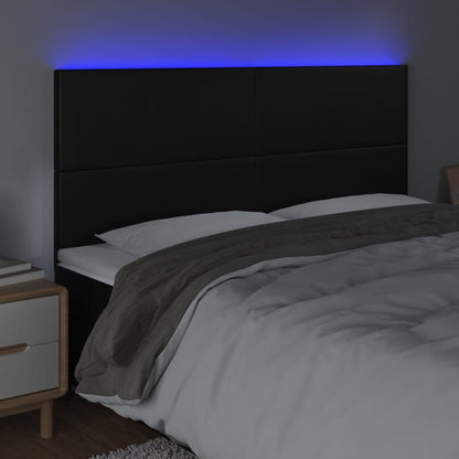 Sänggavel LED svart 200x5x118/128 cm konstläder