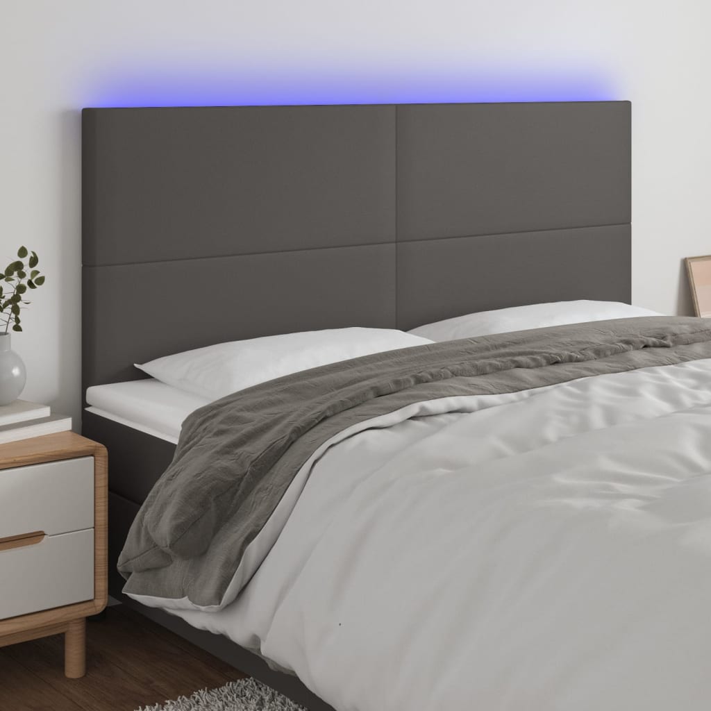 Sänggavel LED grå 200x5x118/128 cm konstläder