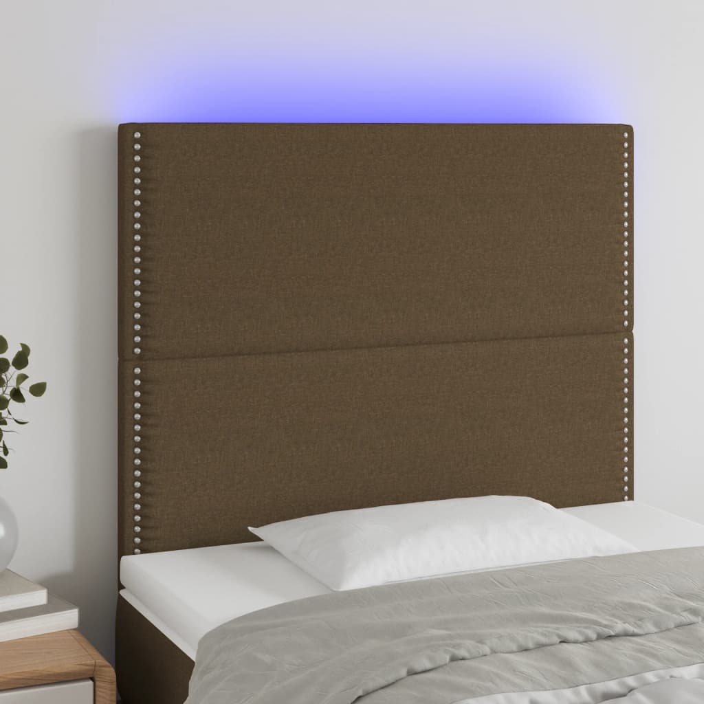 Sänggavel LED mörkbrun 80x5x118/128 cm tyg