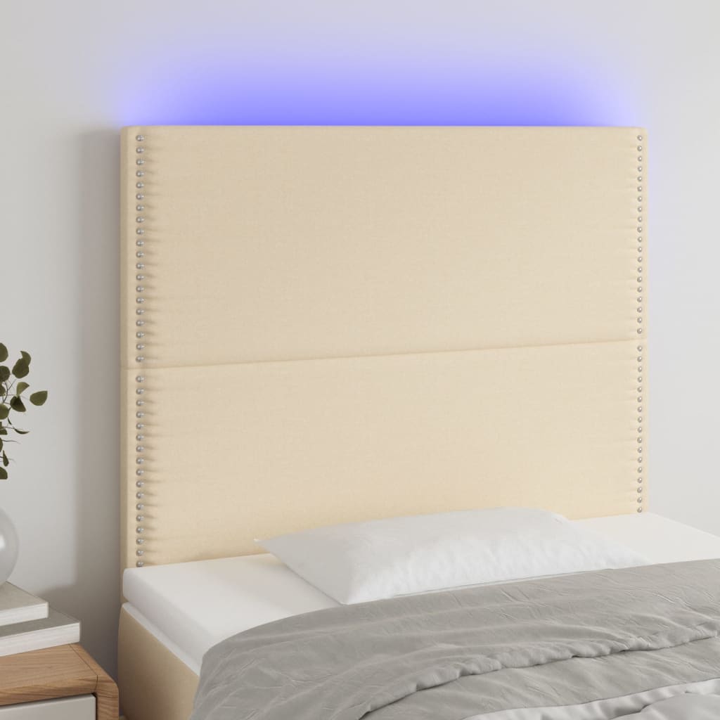 Sänggavel LED gräddvit 90x5x118/128 cm tyg