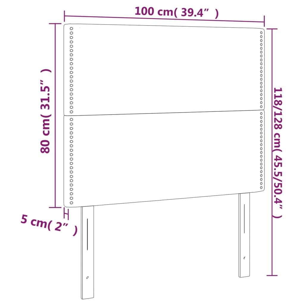 Sänggavel LED mörkgrå 100x5x118/128 cm tyg