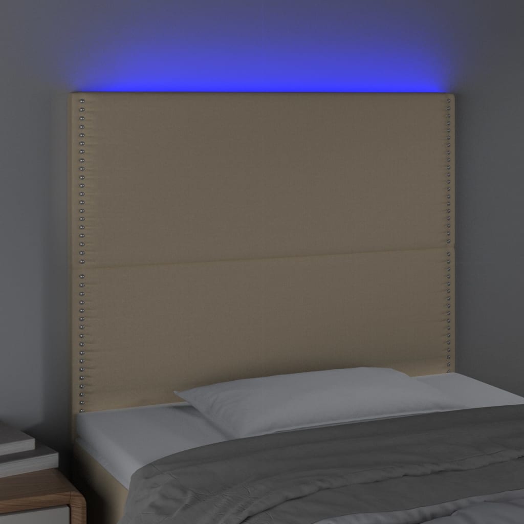 Sänggavel LED gräddvit 100x5x118/128 cm tyg