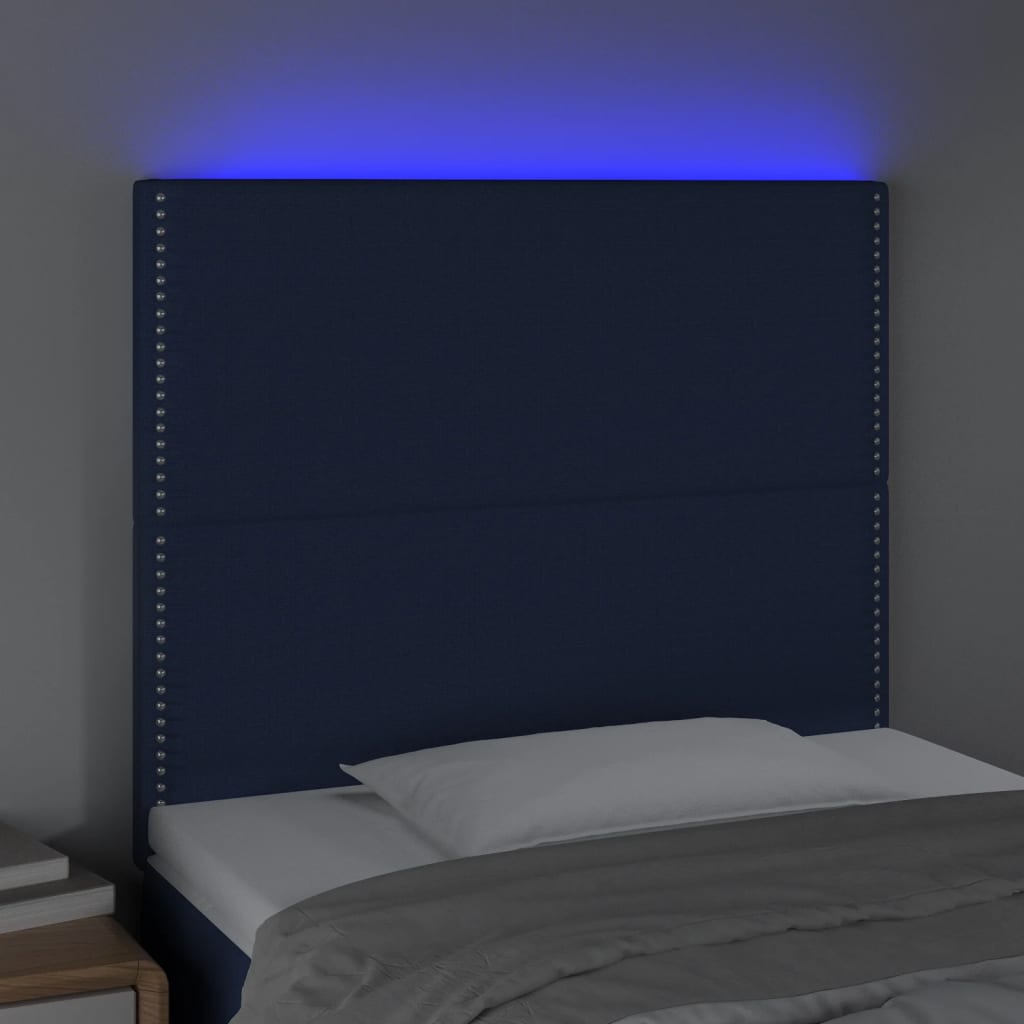 Sänggavel LED blå 100x5x118/128 cm tyg