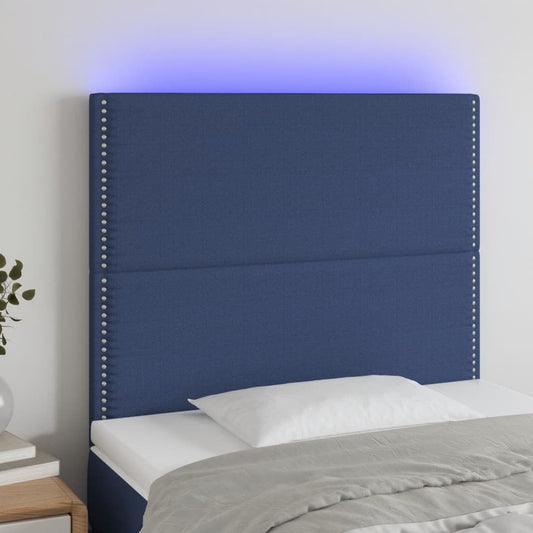 Sänggavel LED blå 100x5x118/128 cm tyg