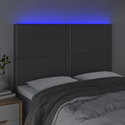 Sänggavel LED mörkgrå 144x5x118/128 cm tyg