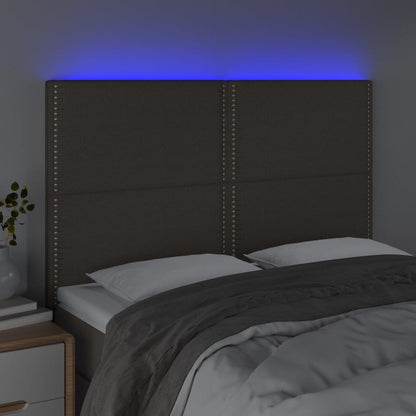 Sänggavel LED taupe 144x5x118/128 cm tyg