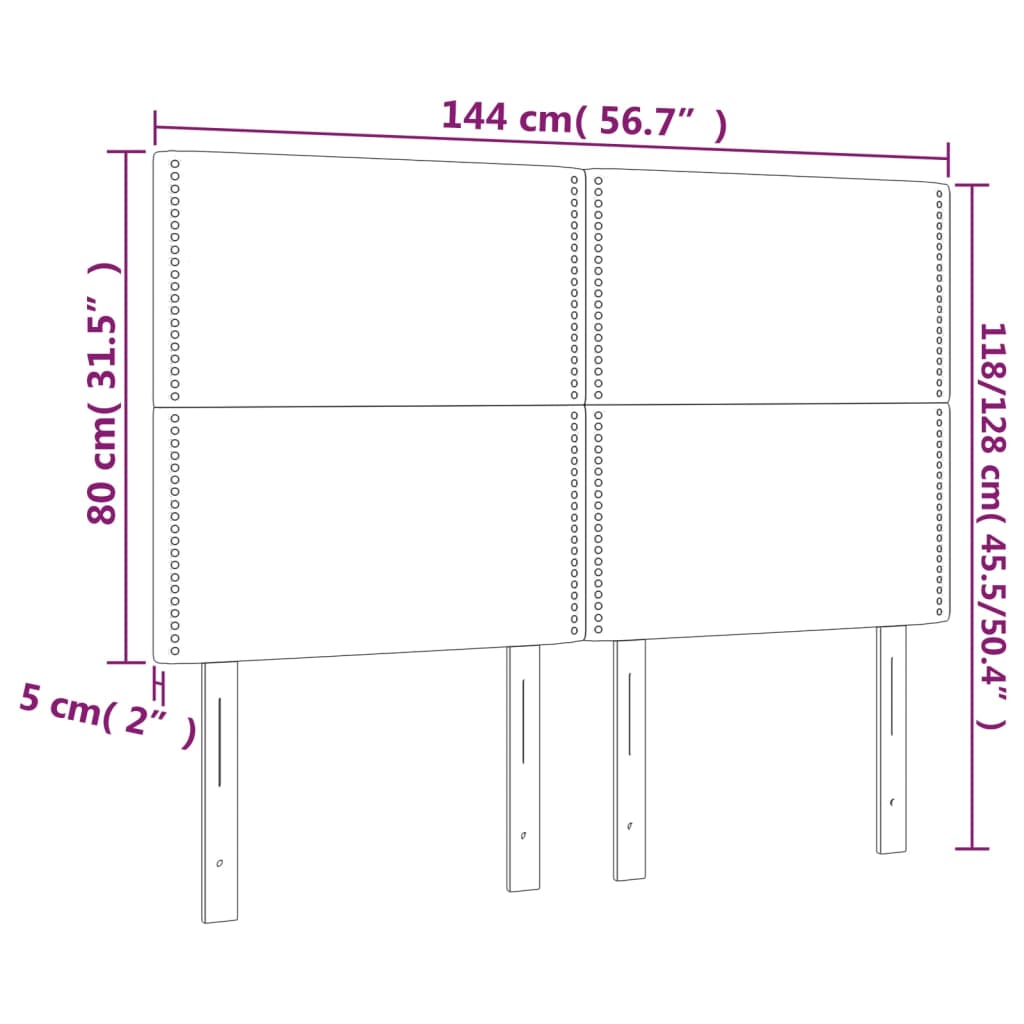 Sänggavel LED taupe 144x5x118/128 cm tyg