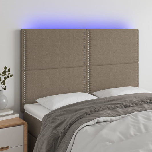 Sänggavel LED taupe 144x5x118/128 cm tyg