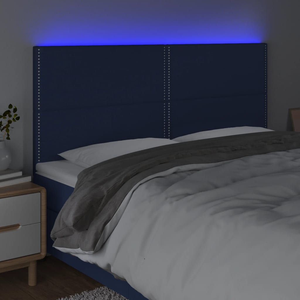 Sänggavel LED blå 160x5x118/128 cm tyg