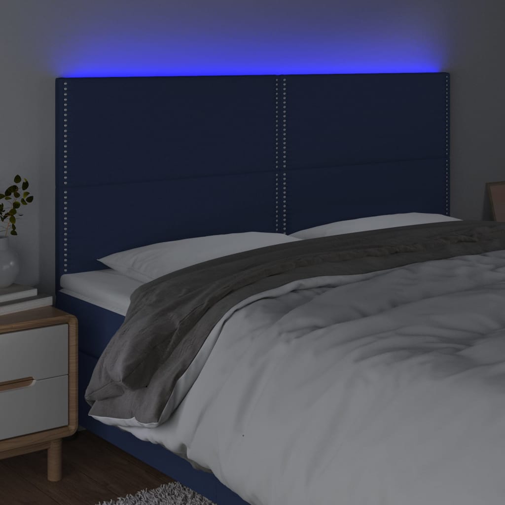 Sänggavel LED blå 180x5x118/128 cm tyg