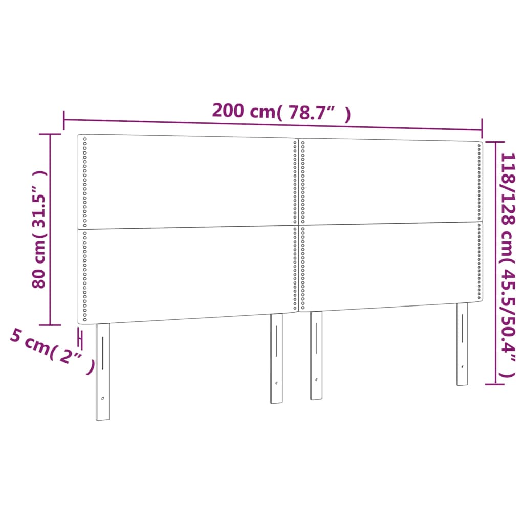 Sänggavel LED ljusgrå 200x5x118/128 cm tyg