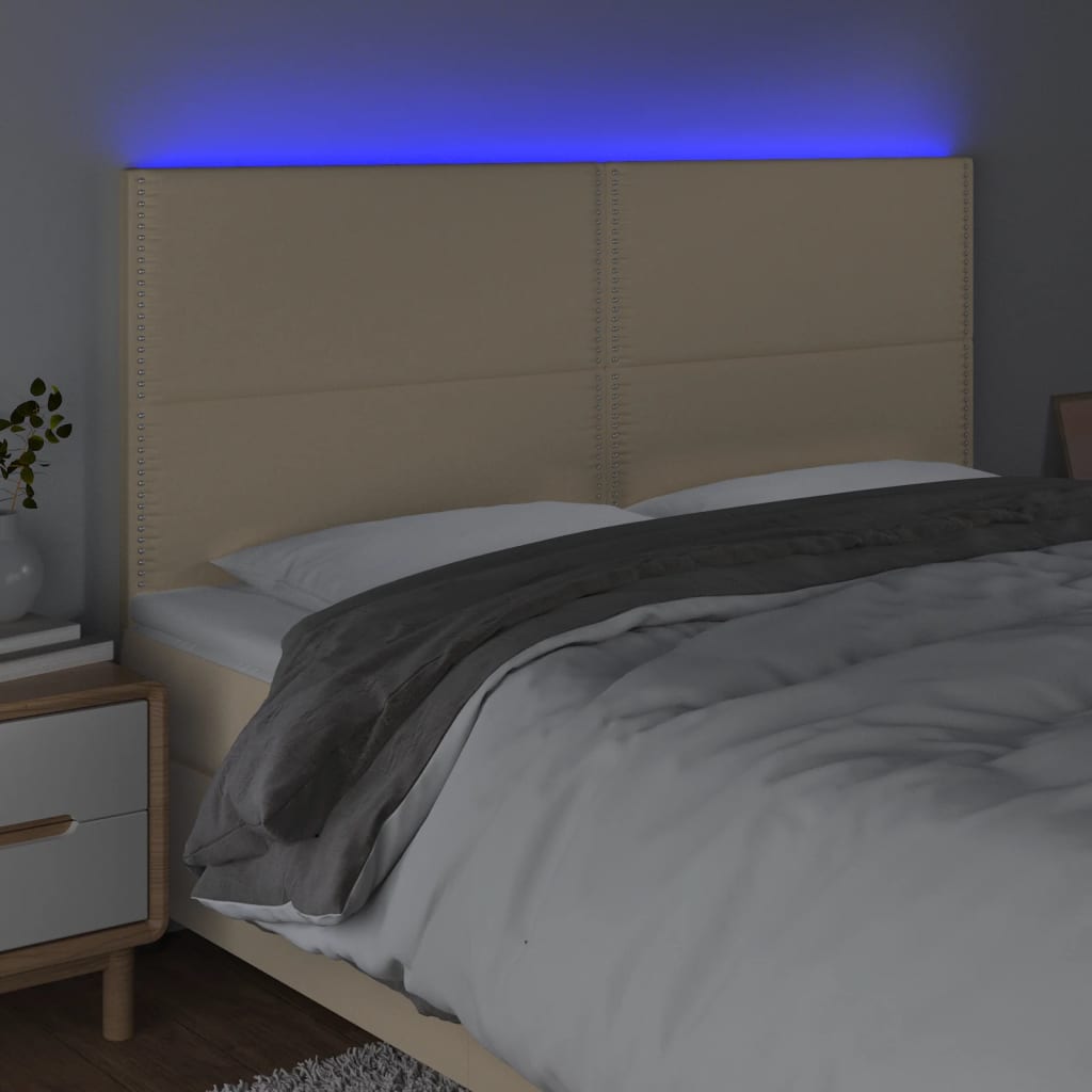 Sänggavel LED gräddvit 200x5x118/128 cm tyg