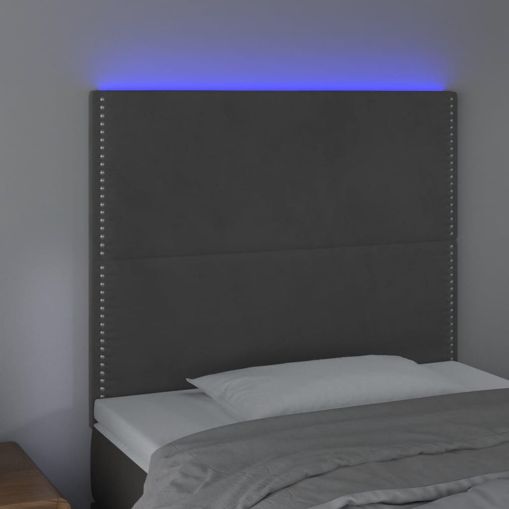 Sänggavel LED mörkgrå 80x5x118/128 cm sammet