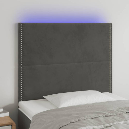 Sänggavel LED mörkgrå 80x5x118/128 cm sammet