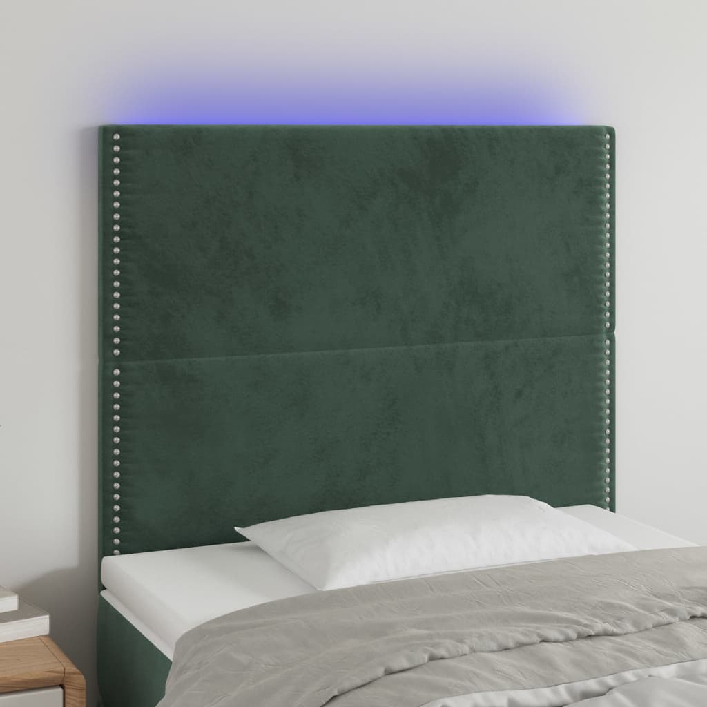 Sänggavel LED mörkgrön 80x5x118/128 cm sammet