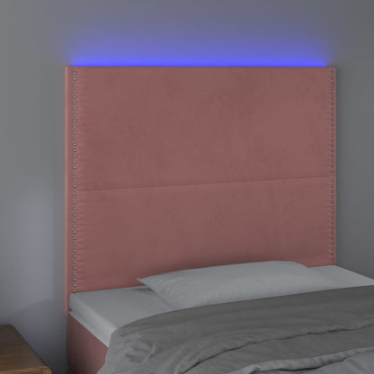 Sänggavel LED rosa 80x5x118/128 cm sammet