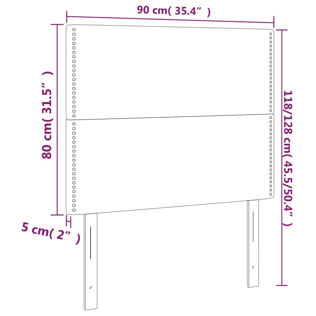 Sänggavel LED ljusgrå 90x5x118/128 cm sammet