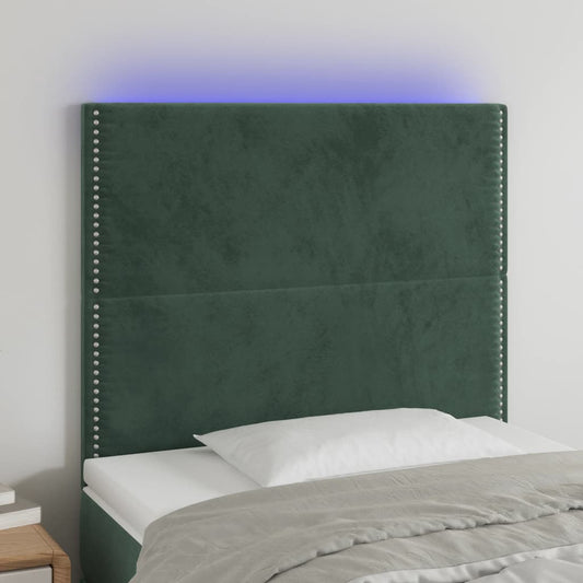 Sänggavel LED mörkgrön 90x5x118/128 cm sammet