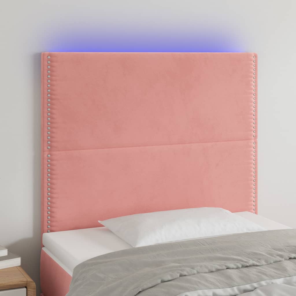 Sänggavel LED rosa 90x5x118/128 cm sammet