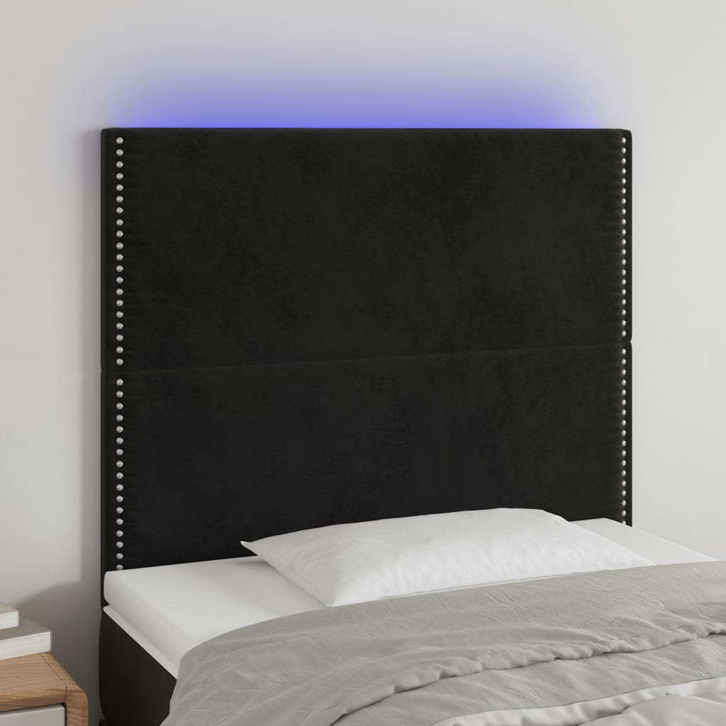 Sänggavel LED svart 100x5x118/128 cm sammet