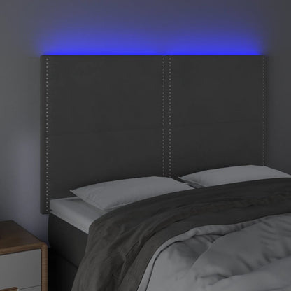 Sänggavel LED mörkgrå 144x5x118/128 cm sammet