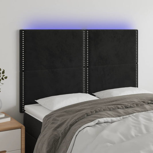 Sänggavel LED svart 144x5x118/128 cm sammet